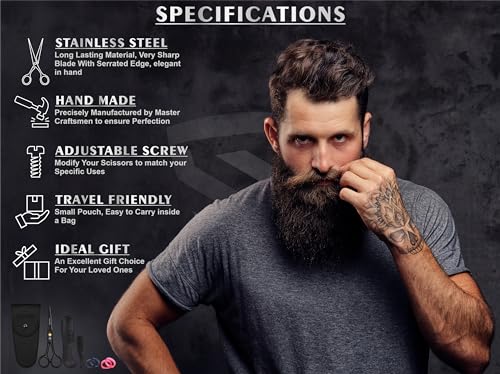 5” Professional Beard Scissors with Combs & Pouch