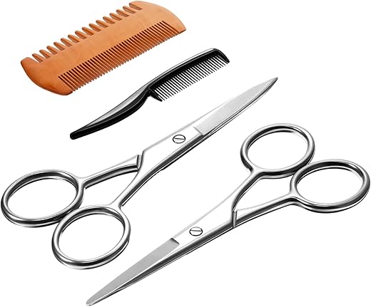 TecUnite Beard Grooming Scissors Set with Comb & Bag